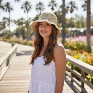Forever 21 Premium Crochet Straw Bucket Hat Beige Organic Sun Beach Boho NWT